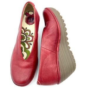 Fly London Yaz Red Leather Pump Wedges Sz 8-8.5/39